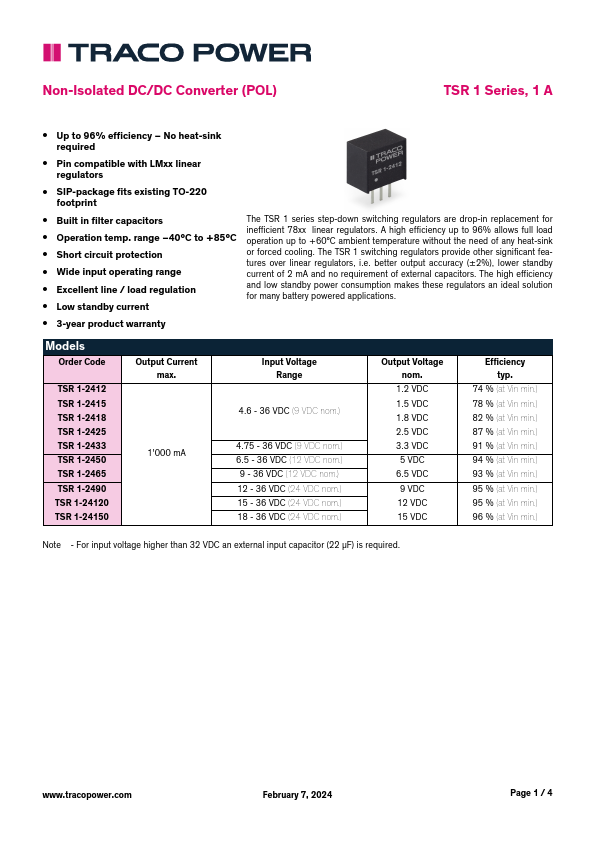 TSR1-2415 TRACO POWER