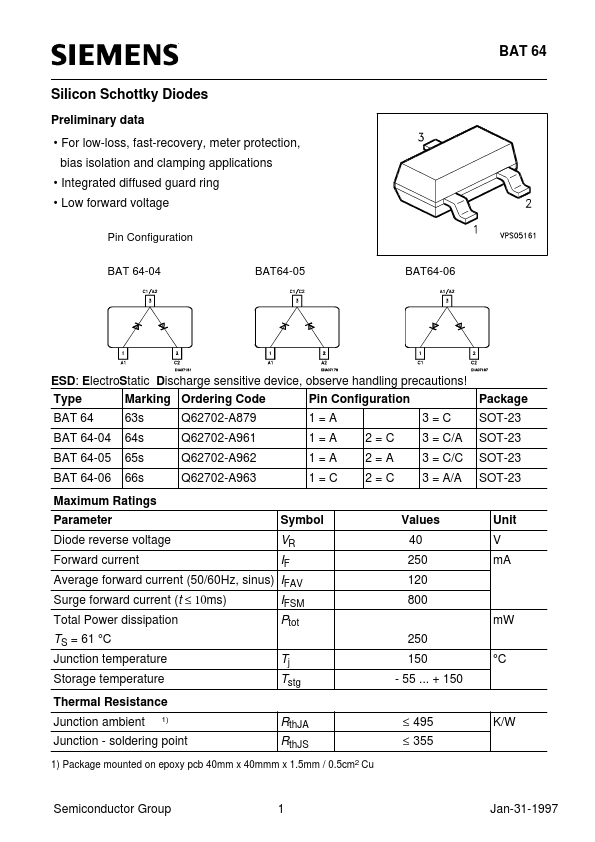 BAT64-04 Siemens Semiconductor Group