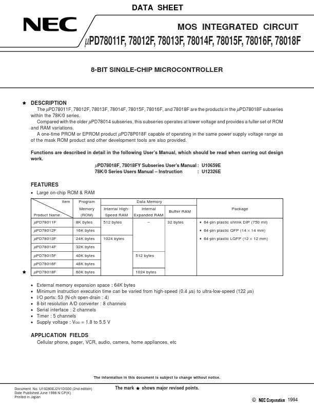 UPD78012F NEC Electronics