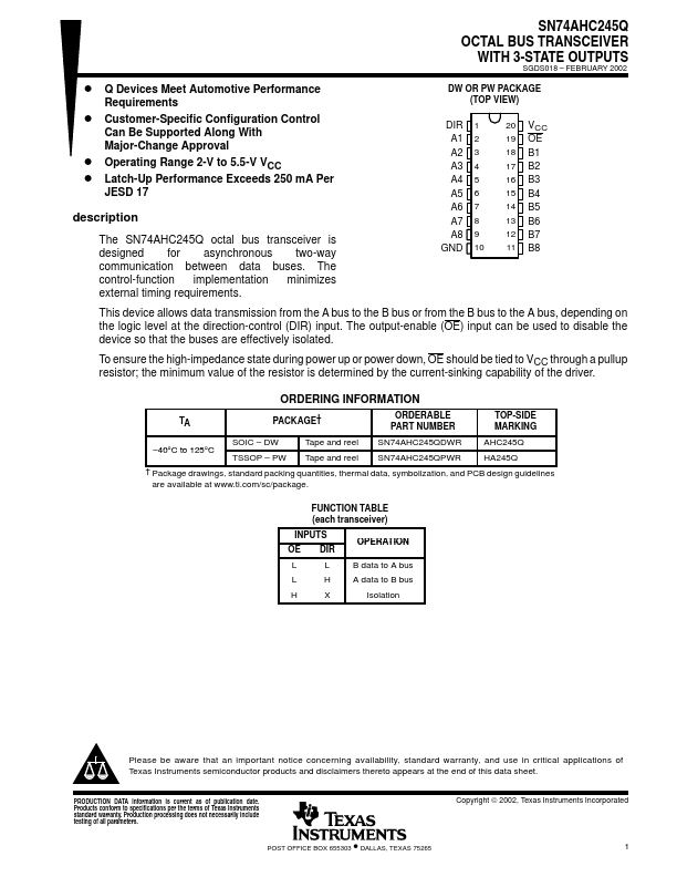 <?=SN74AHC245Q?> डेटा पत्रक पीडीएफ