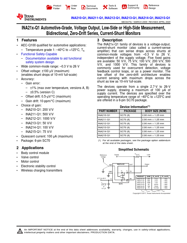 INA212-Q1 Texas Instruments