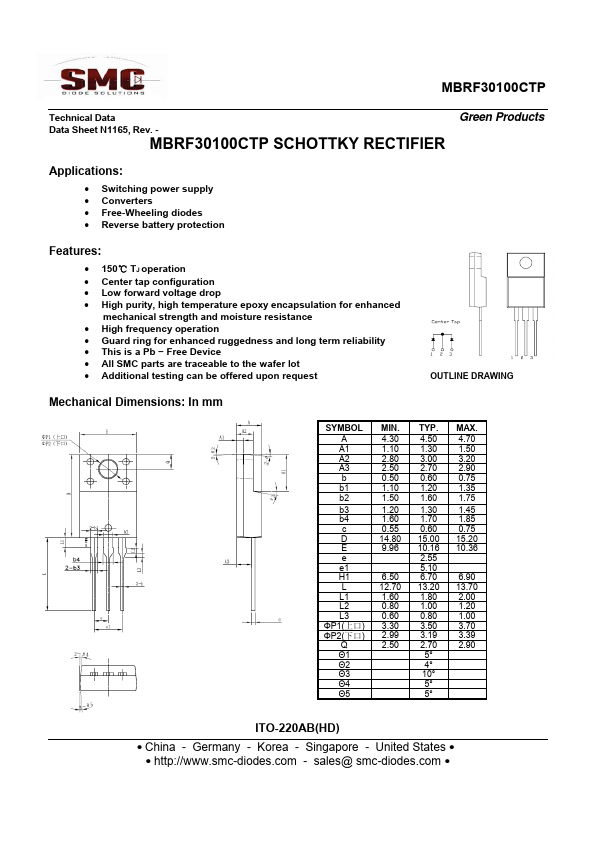 <?=MBRF30100CTP?> डेटा पत्रक पीडीएफ