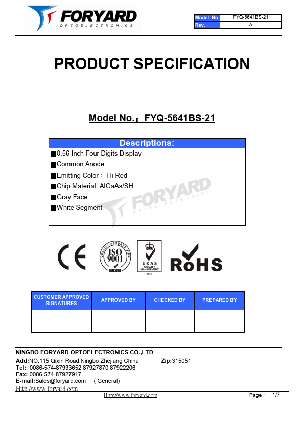 FYQ-5641BS-21 FORYARD