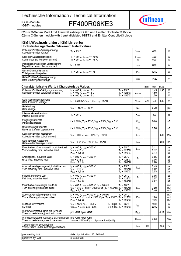 <?=FF400R06KE3?> डेटा पत्रक पीडीएफ