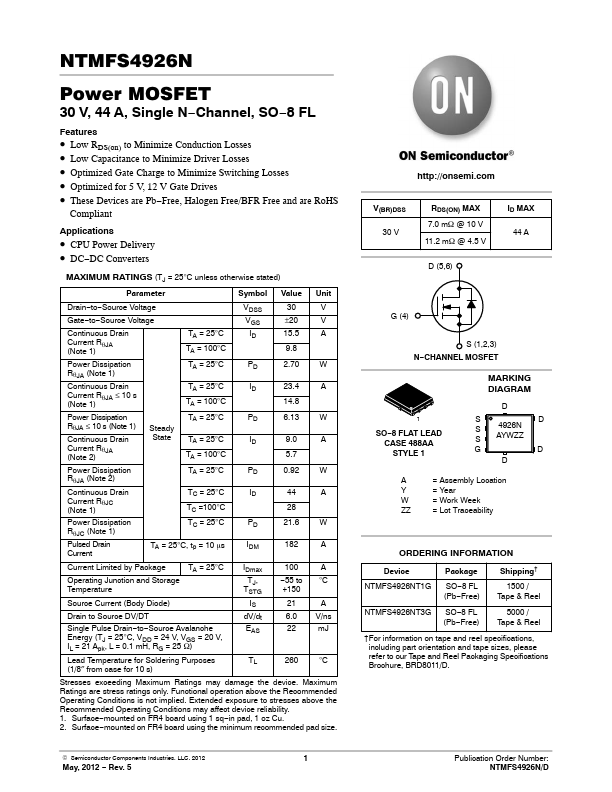 <?=NTMFS4926NT1G?> डेटा पत्रक पीडीएफ