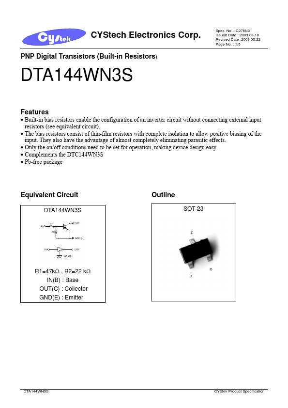 DTA144WN3S CYStech Electronics