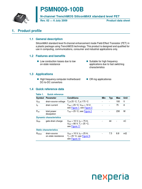 <?=PSMN009-100B?> डेटा पत्रक पीडीएफ