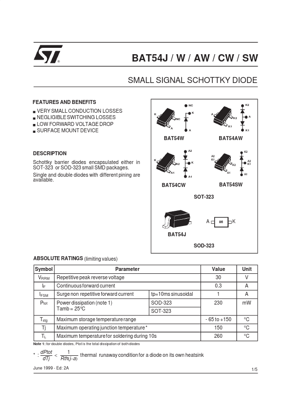 BAT54CW DIODE Datasheet pdf - SCHOTTKY DIODE. Equivalent, Catalog