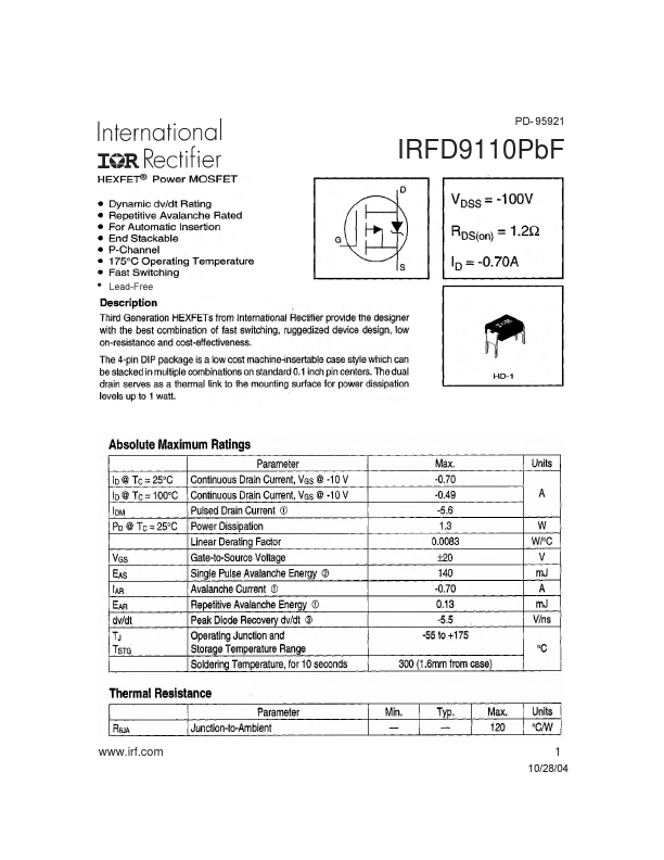 <?=IRFD9110PbF?> डेटा पत्रक पीडीएफ