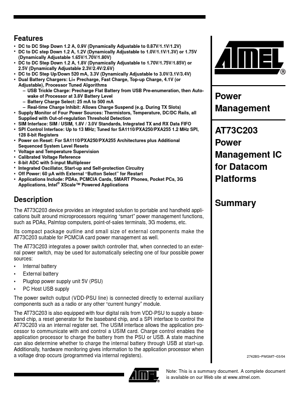 AT73C203 ATMEL Corporation