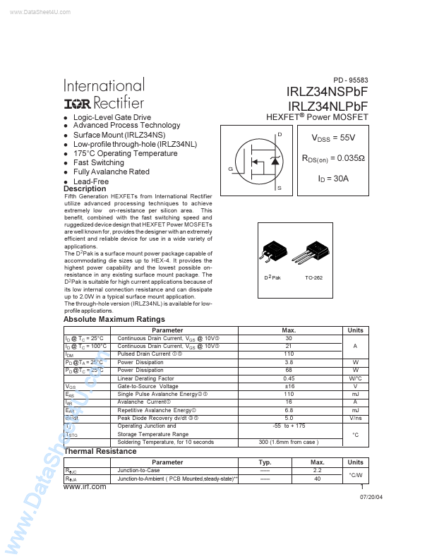 IRLZ34NLPBF International Rectifier