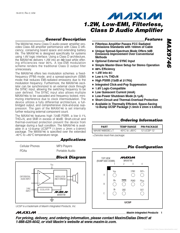 <?=MAX9746?> डेटा पत्रक पीडीएफ