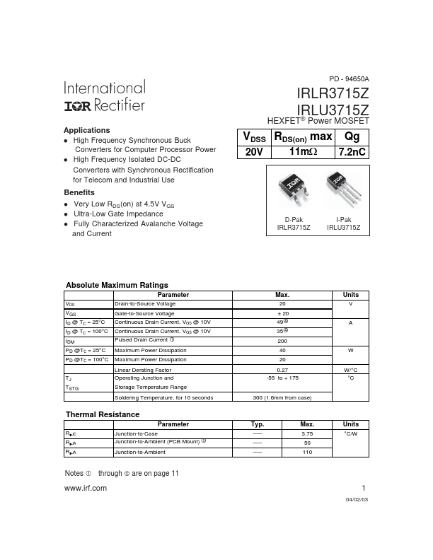 IRLR3715Z International Rectifier