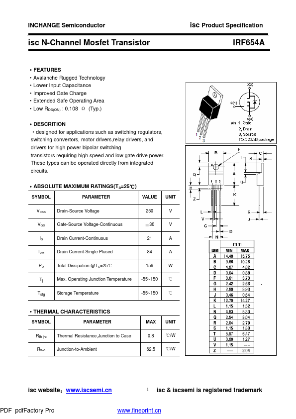 IRF654A Inchange Semiconductor