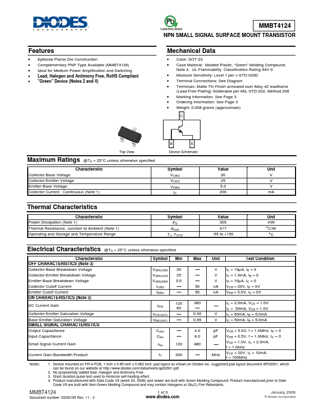 MMBT4124 Diodes Incorporated