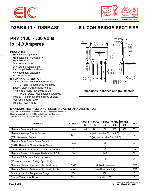D3SBA80 EIC discrete Semiconductors