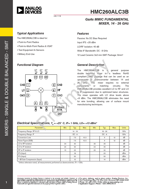 HMC260ALC3B Analog Devices