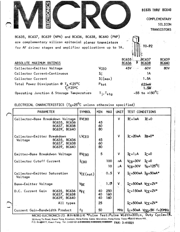 BC637 Micro Electronics