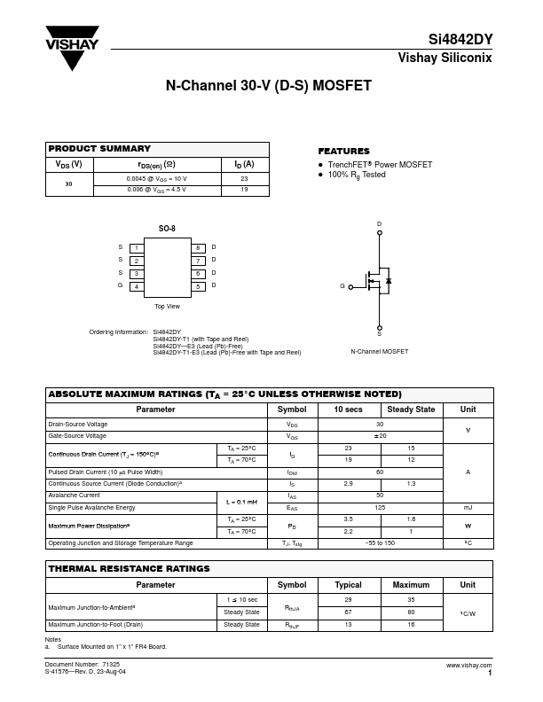 <?=SI4842DY?> डेटा पत्रक पीडीएफ