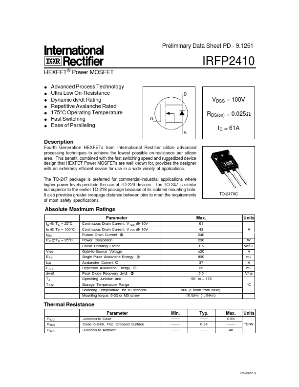 <?=IRFP2410?> डेटा पत्रक पीडीएफ