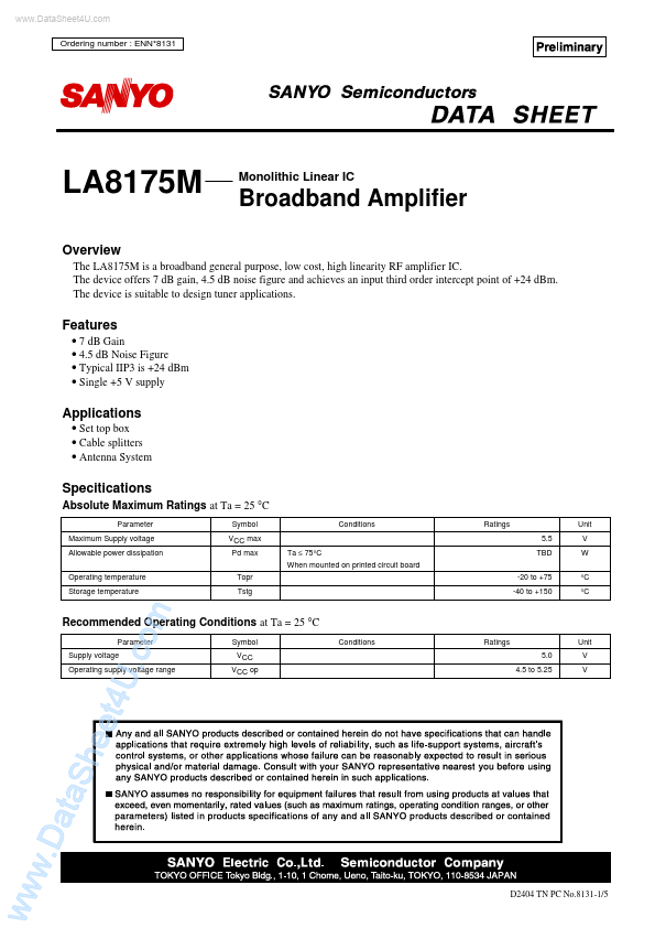 <?=LA8175M?> डेटा पत्रक पीडीएफ