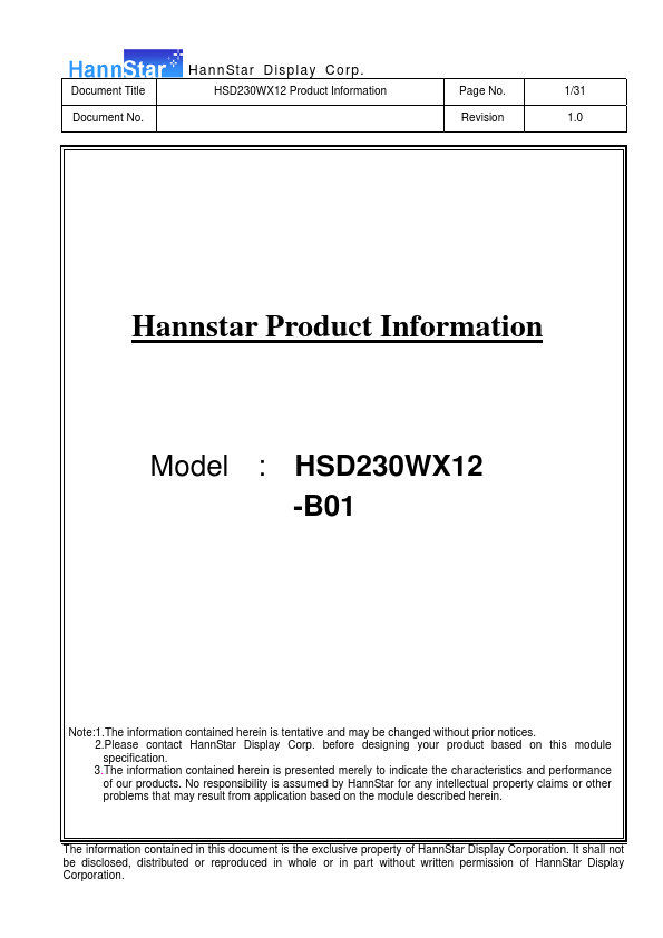 HSD230WX12-B01
