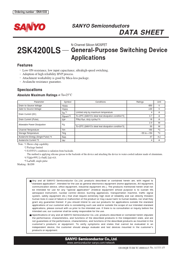 2SK4200LS Sanyo Semicon Device