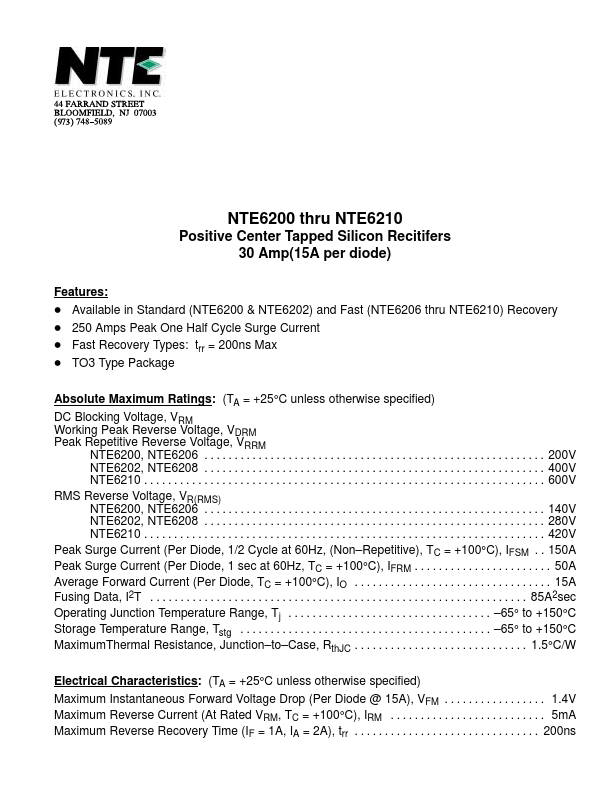 <?=NTE6200?> डेटा पत्रक पीडीएफ