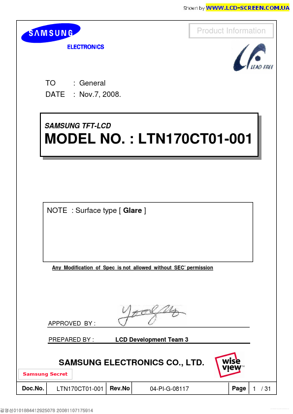 <?=LTN170CT01-001?> डेटा पत्रक पीडीएफ