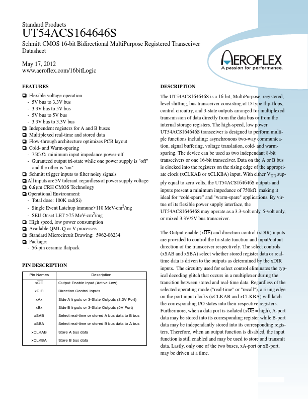 UT54ACS164646S Aeroflex Circuit Technology