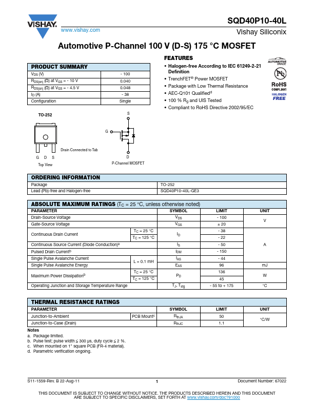 SQD40P10-40L