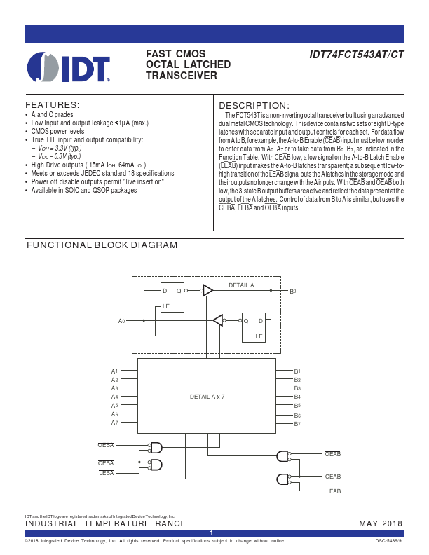 <?=IDT74FCT543CT?> डेटा पत्रक पीडीएफ