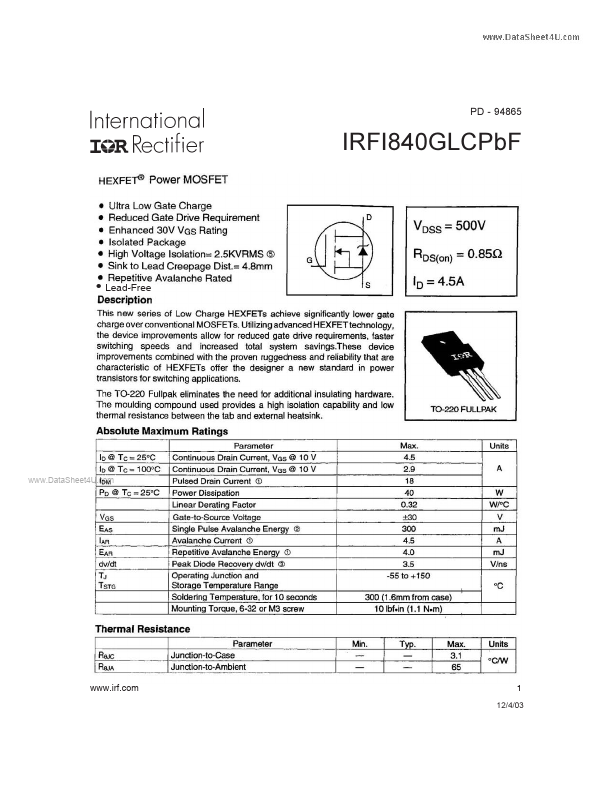 IRFI840GLCPBF International Rectifier