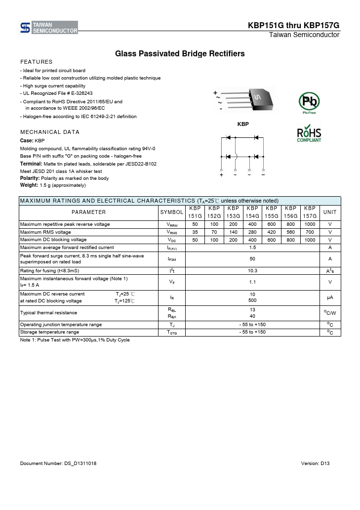 KBP151G Taiwan Semiconductor