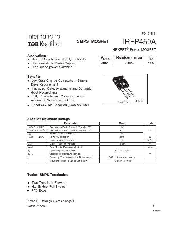 IRFP450A International Rectifier