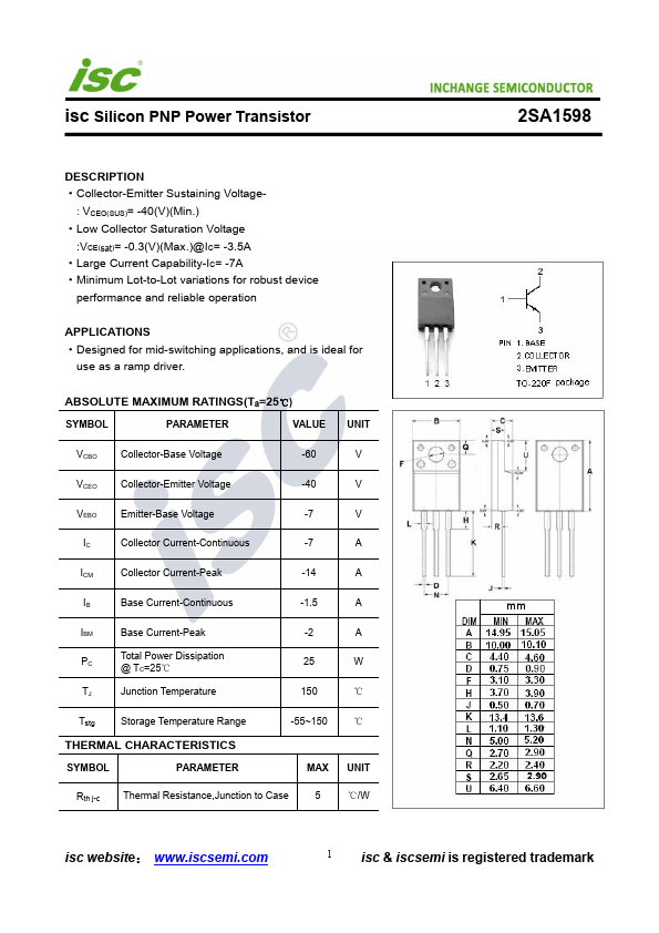 2SA1598 Inchange Semiconductor