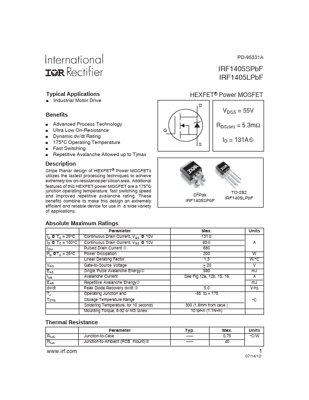 IRF1405LPbF International Rectifier