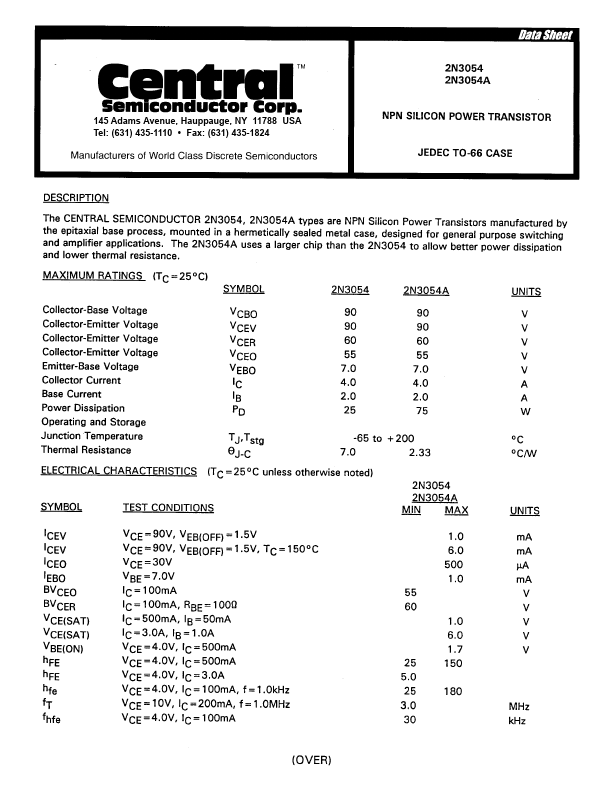 2N3054 Central Semiconductor Corp