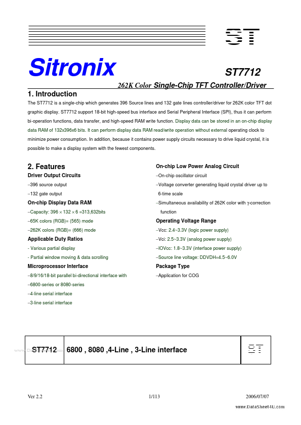 ST7712 Sitronix Technology