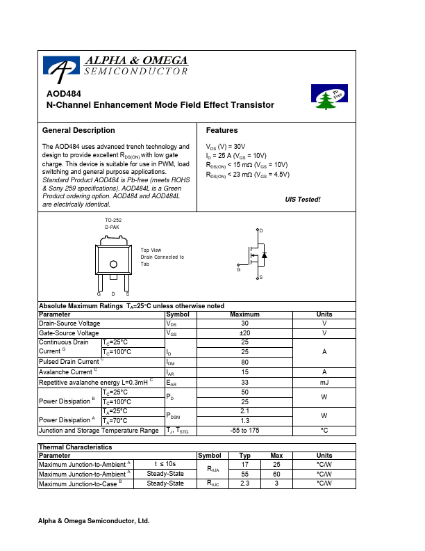 AOD484 Alpha & Omega Semiconductors