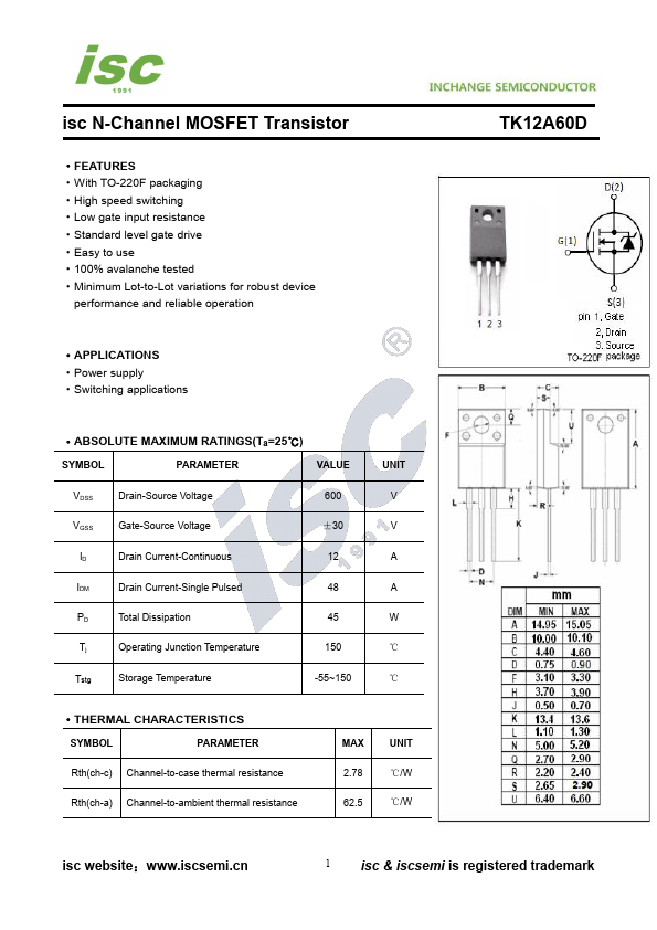 TK12A60D INCHANGE