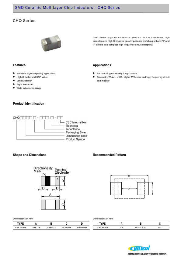 <?=CHQ0603?> डेटा पत्रक पीडीएफ
