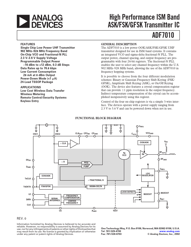 <?=ADF7010?> डेटा पत्रक पीडीएफ