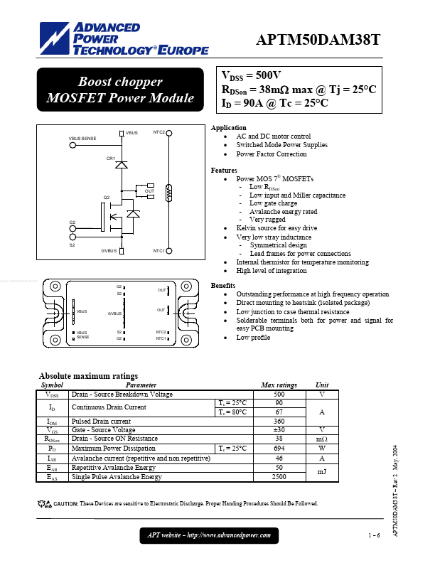 <?=APTM50DAM38T?> डेटा पत्रक पीडीएफ