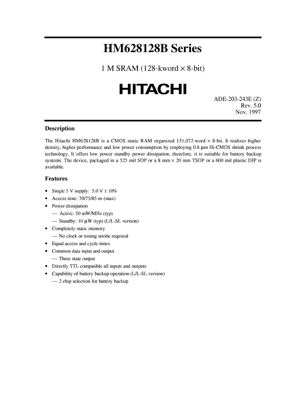 HM628128B Hitachi Semiconductor