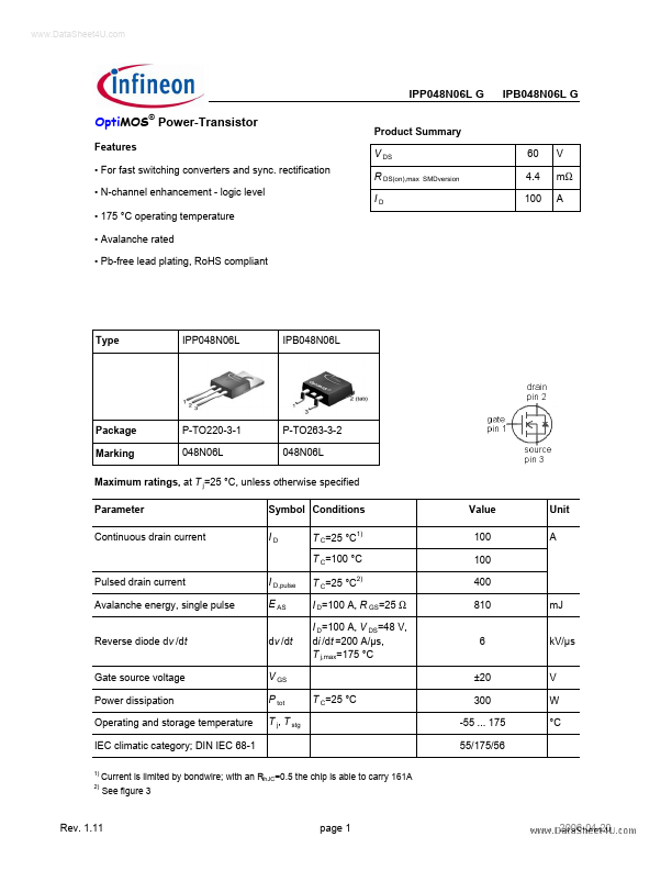 IPB048N06L Infineon Technologies