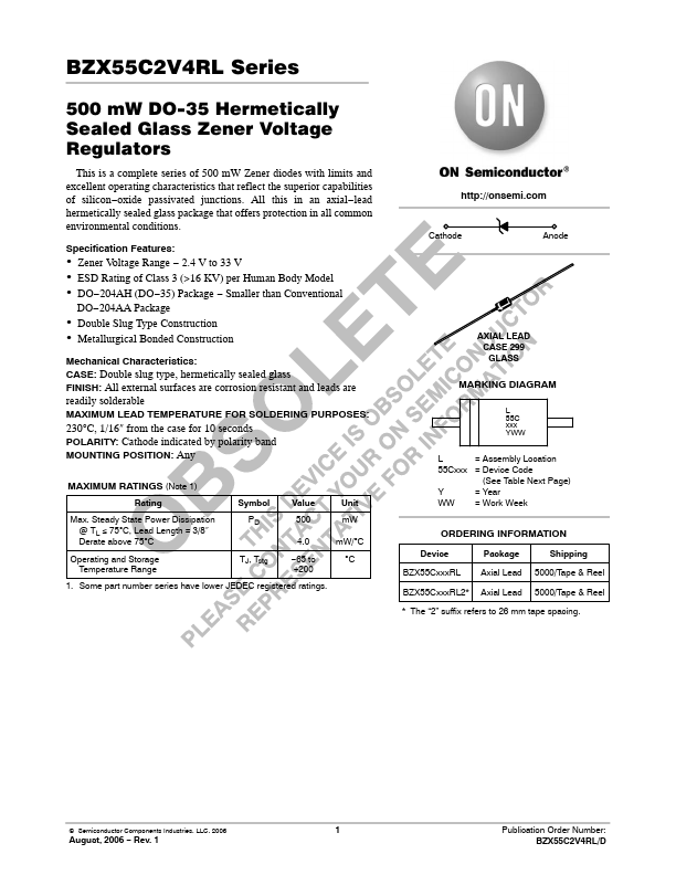 BZX55C20RL ON Semiconductor