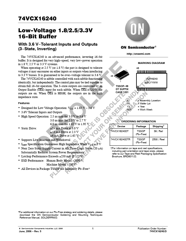 74VCX16240 ON Semiconductor