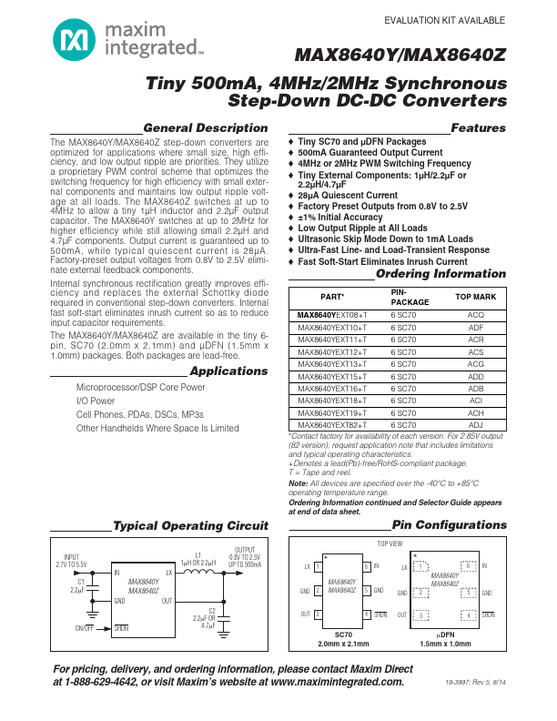 <?=MAX8640Y?> डेटा पत्रक पीडीएफ