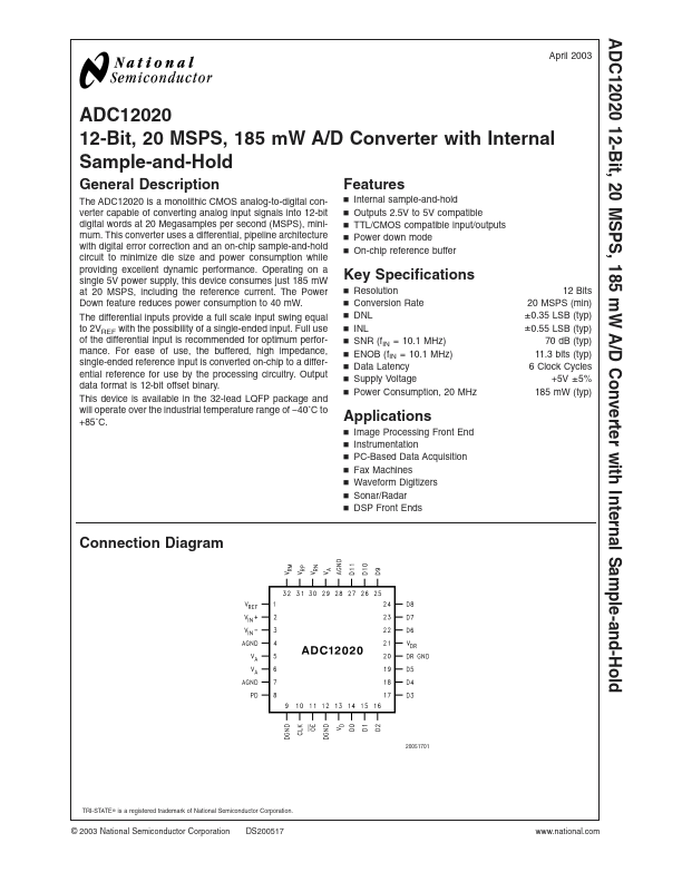 <?=ADC12020?> डेटा पत्रक पीडीएफ